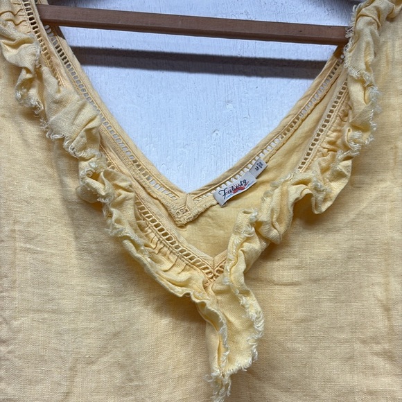 Faherty Ellis Sleeveless Ruffle Yellow Linen Shift Mini Dress Size medium - Picture 4 of 6